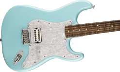 Fender Limited Edition Tom Delonge Stratocaster Electric Guitar In Daphne Blue -Professional Guitar Store 0148020304 Fender Limited Edition Tom Delonge Stratocaster Daphne Blue Angle