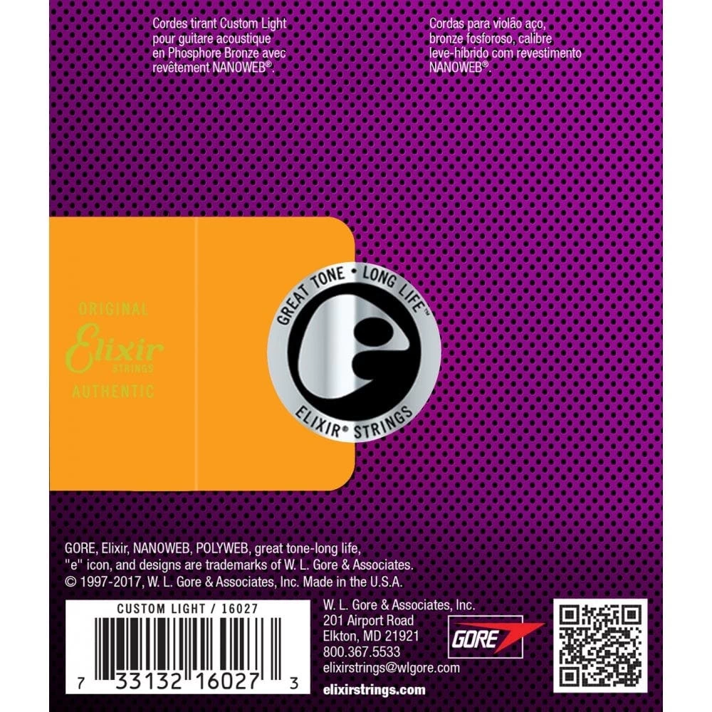 Elixir - Acoustic Nanoweb Phosphor Bronze Custom Light (11-52) 2 Elixir - Acoustic Nanoweb Phosphor Bronze Custom Light (11-52) - Image 2