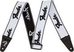 Fender WeighLess 2" Running Logo Strap In White/Black