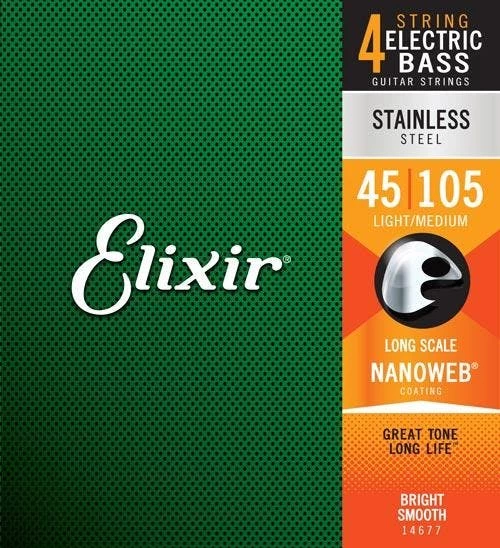 Elixir Nanoweb Stainless Steel Long Scale Bass Strings (45-105) 1 Elixir Nanoweb Stainless Steel Long Scale Bass Strings (45-105)