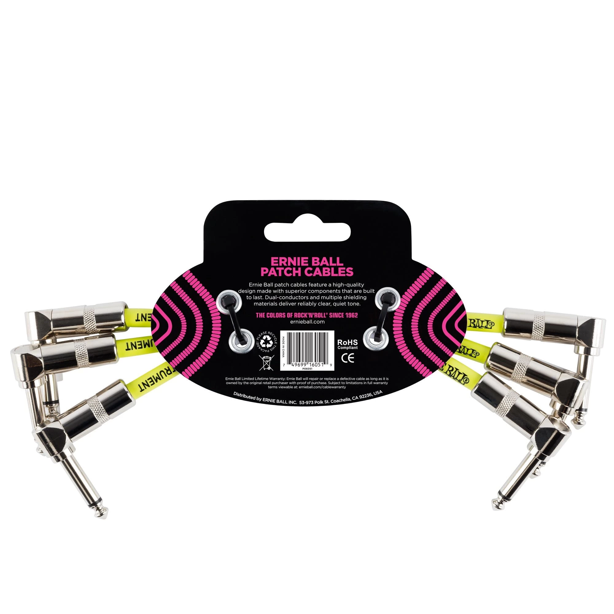 Ernie Ball 6" Angle To Angle Patch Cable 3 Pack In White 2 Ernie Ball 6" Angle To Angle Patch Cable 3 Pack In White - Image 2
