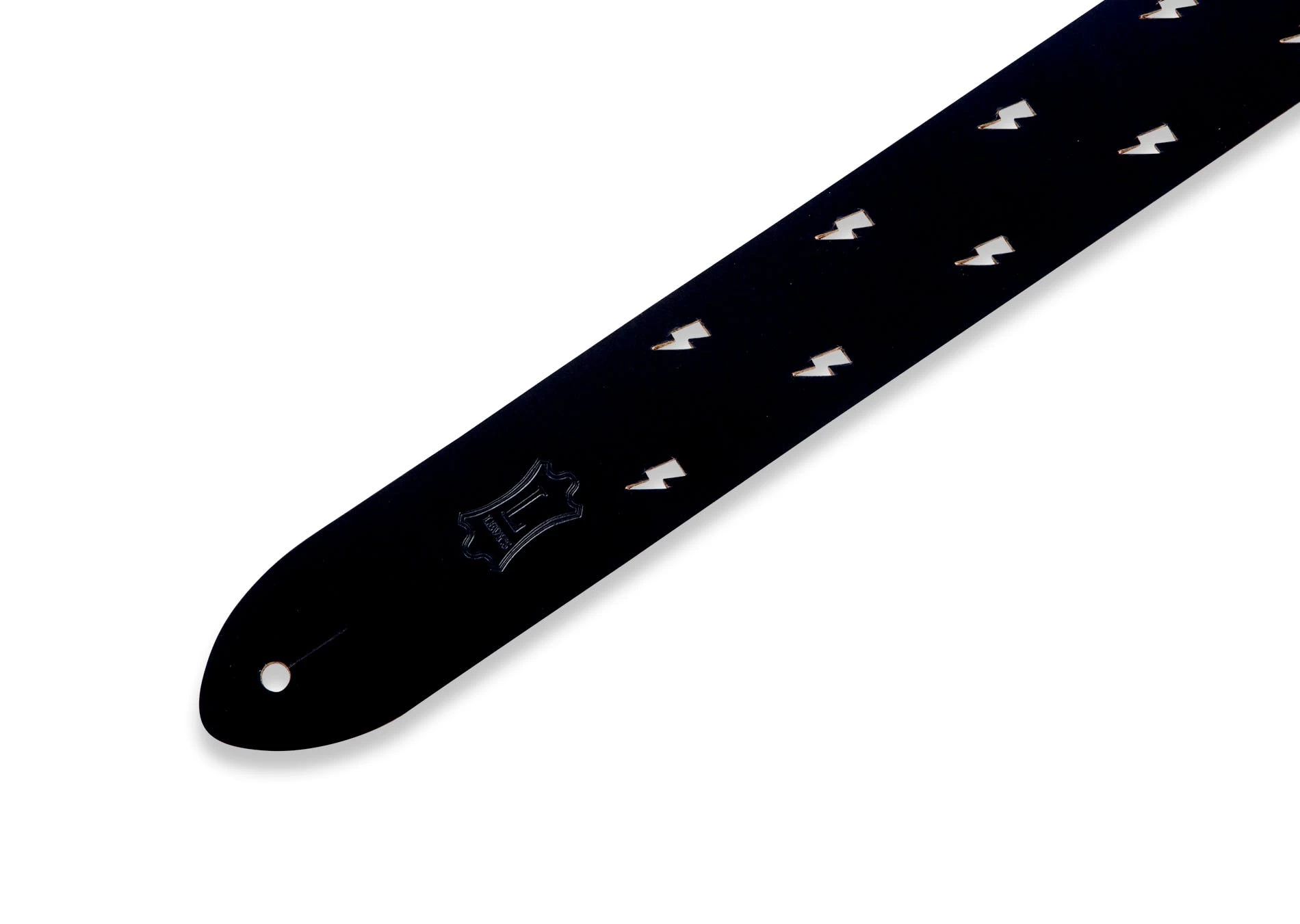Levy's Chrome-tan Leather Lightning Bolt Punch Out Guitar Strap In Black 2 Levy's Chrome-tan Leather Lightning Bolt Punch Out Guitar Strap In Black - Image 2