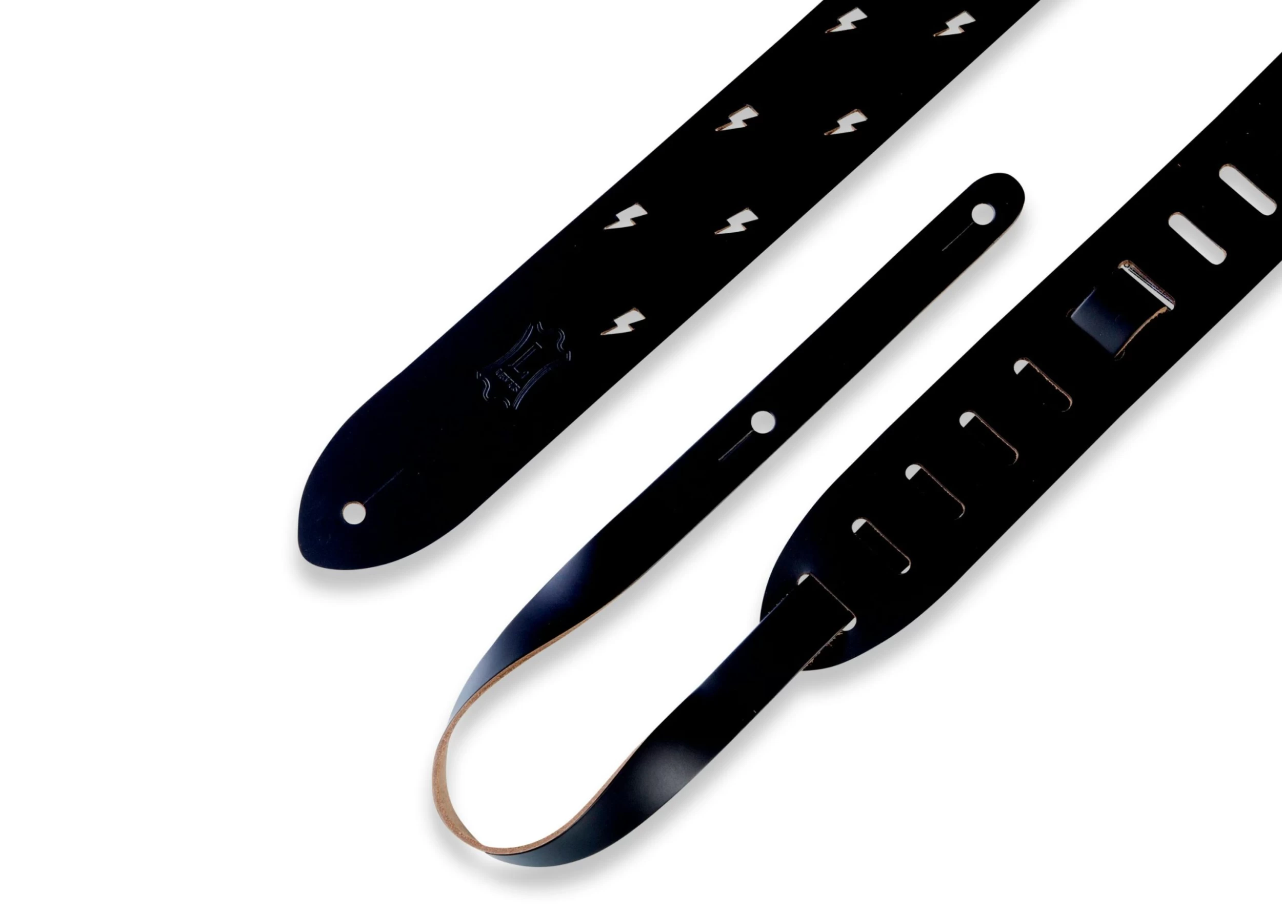 Levy's Chrome-tan Leather Lightning Bolt Punch Out Guitar Strap In Black 3 Levy's Chrome-tan Leather Lightning Bolt Punch Out Guitar Strap In Black - Image 3