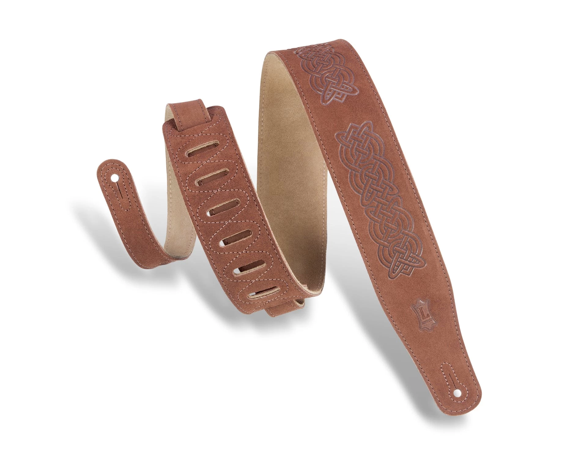 Levy's Suede Leather Celtic Knot Emboss Guitar Strap - Brown 1 Levy's Suede Leather Celtic Knot Emboss Guitar Strap - Brown