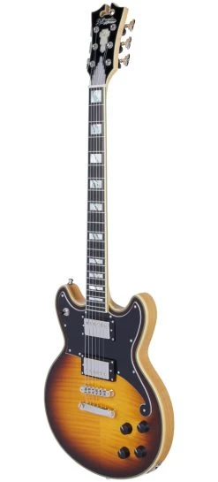 D'Angelico Deluxe Brighton Electric Guitar In Vintage Sunburst 8 D'Angelico Deluxe Brighton Electric Guitar In Vintage Sunburst -Professional Guitar Store 433541 Dangelico Deluxe Brighton Vintage Sunburst Angle