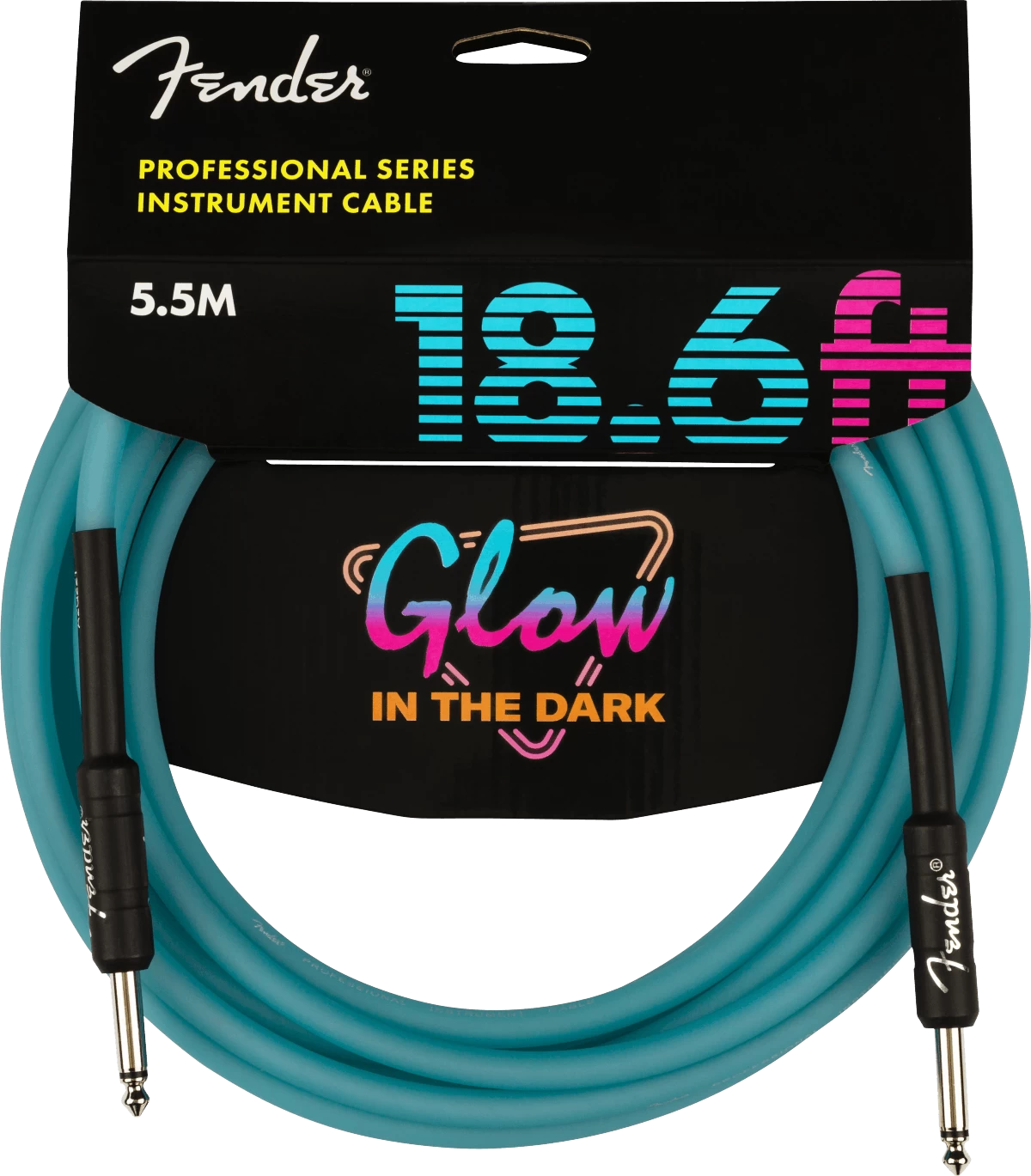 Fender Professional Glow In The Dark Cable In Blue 18.6ft 1 Fender Professional Glow In The Dark Cable In Blue 18.6ft