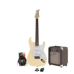 EastCoast ST1 Vintage White Electric Guitar Starter Pack With 10W Amp & Accessories