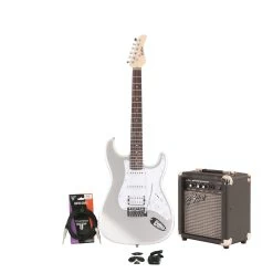 EastCoast ST2 HSS Slick Silver Electric Guitar Starter Pack With 10W Amp & Accessories