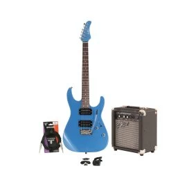 EastCoast HM1 Metallic Blue Electric Guitar Starter Pack With 10W Amp & Accessories