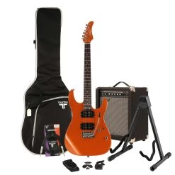EastCoast HM1 Metallic Orange Electric Guitar Starter Pack With 35W Amp & Accessories