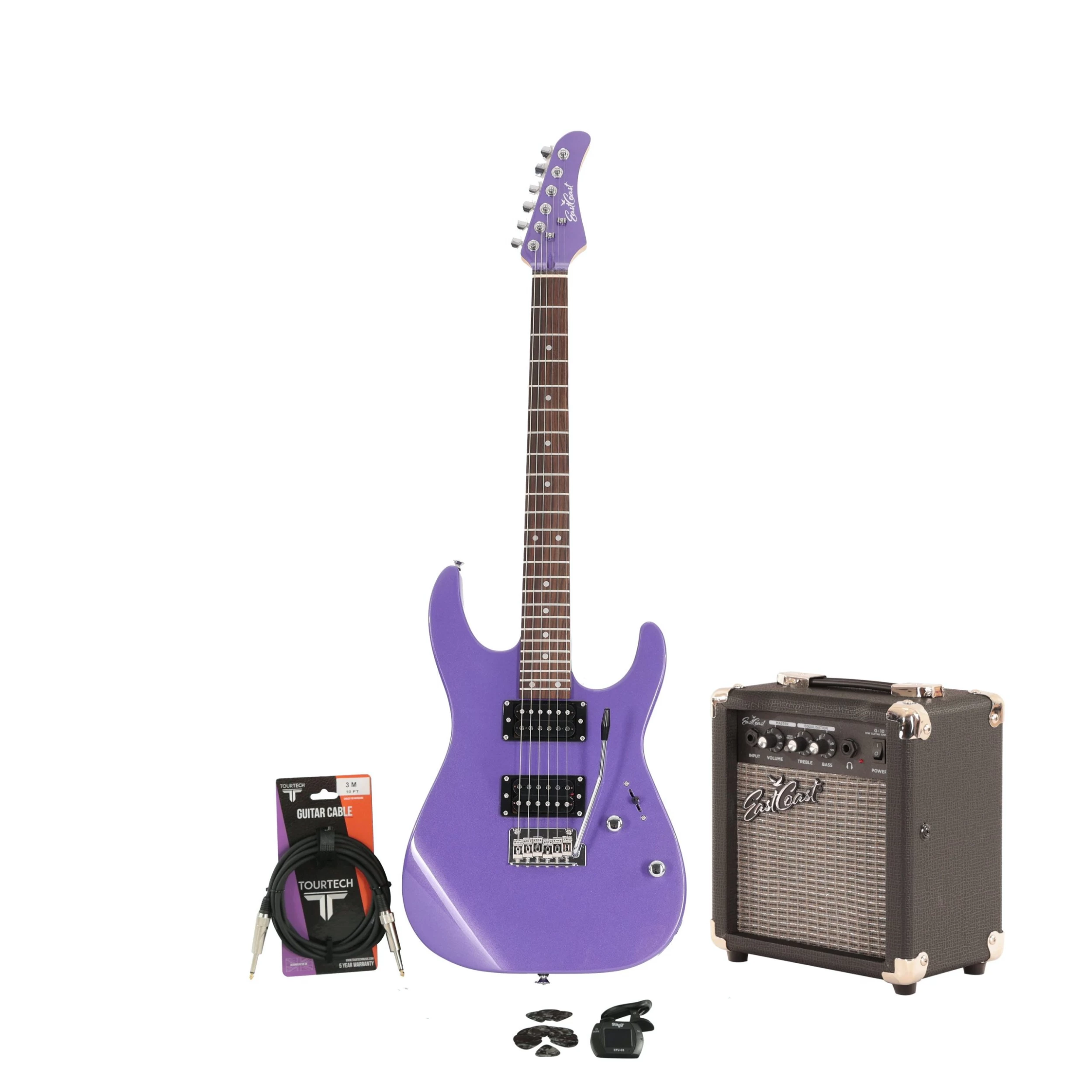 EastCoast HM1 Metallic Purple Electric Guitar Starter Pack With 10W Amp & Accessories 1 EastCoast HM1 Metallic Purple Electric Guitar Starter Pack With 10W Amp & Accessories
