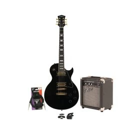 EastCoast L1 Black Electric Guitar Starter Pack With 10W Amp & Accessories