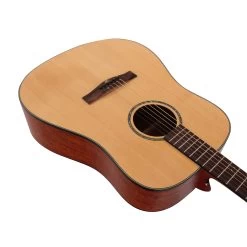 EastCoast D1S Dreadnought Acoustic Guitar With Solid Spruce Top In Natural -Professional Guitar Store EC D1S NTS EastCoast D1S Acoustic Guitar Body Angle 2