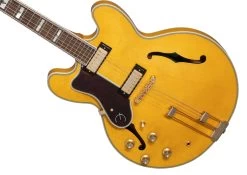 Epiphone Sheraton Semi-Hollow Left-Handed Electric Guitar In Natural -Professional Guitar Store EOSHNAGH1L Epiphone Sheraton Frequensator Natural Left Handed Angle