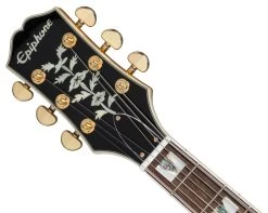 Epiphone Sheraton Semi-Hollow Left-Handed Electric Guitar In Natural -Professional Guitar Store EOSHNAGH1L Epiphone Sheraton Frequensator Natural Left Handed Headstock