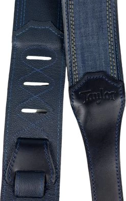 Taylor Blue Denim Strap Navy Leather Edges Embossed Logo