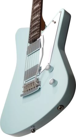 Sterling By Music Man Mariposa Electric Guitar In Daphne Blue 9 Sterling By Music Man Mariposa Electric Guitar In Daphne Blue -Professional Guitar Store MARIPOSADBLR2 Sterling By Music Man Mariposa Daphne Blue Body Angle