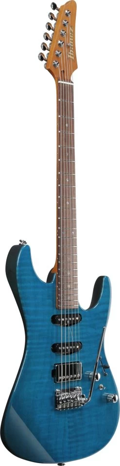 Ibanez MMN1-TAB Martin Miller Signature Electric Guitar In Transparent Aqua Blue -Professional Guitar Store MMN1 TAB Ibanez MMN1 TAB Martin Miller Angle