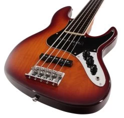 Sire Marcus Miller V5 24 Fret 5-String Fretless Bass Guitar In Tobacco Sunburst -Professional Guitar Store SIREFL24V55TS Sire V5 24 Fret 5 String Fretless Bass Tobacco Sunburst Angle